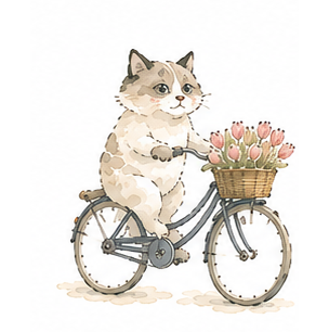Snoopy the cat riding a bike